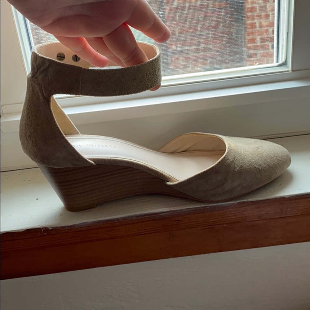 Tan suede wedge heels
